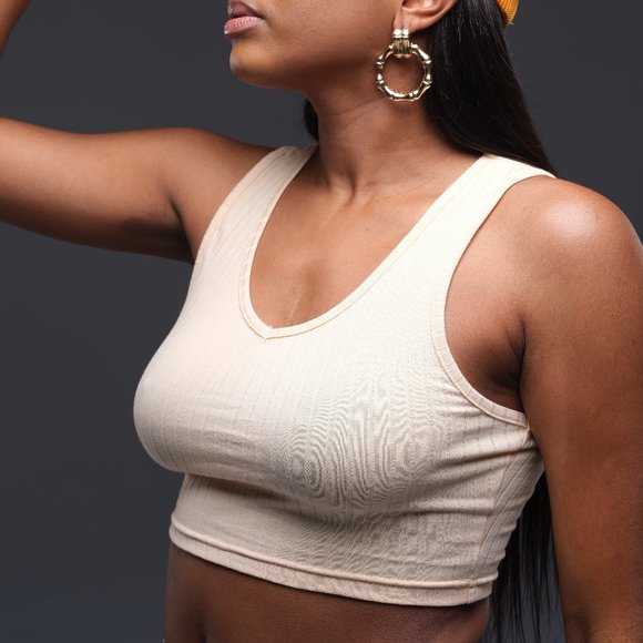 Cream "Maya" Ribbed Crop Top - Picture 1 of 4